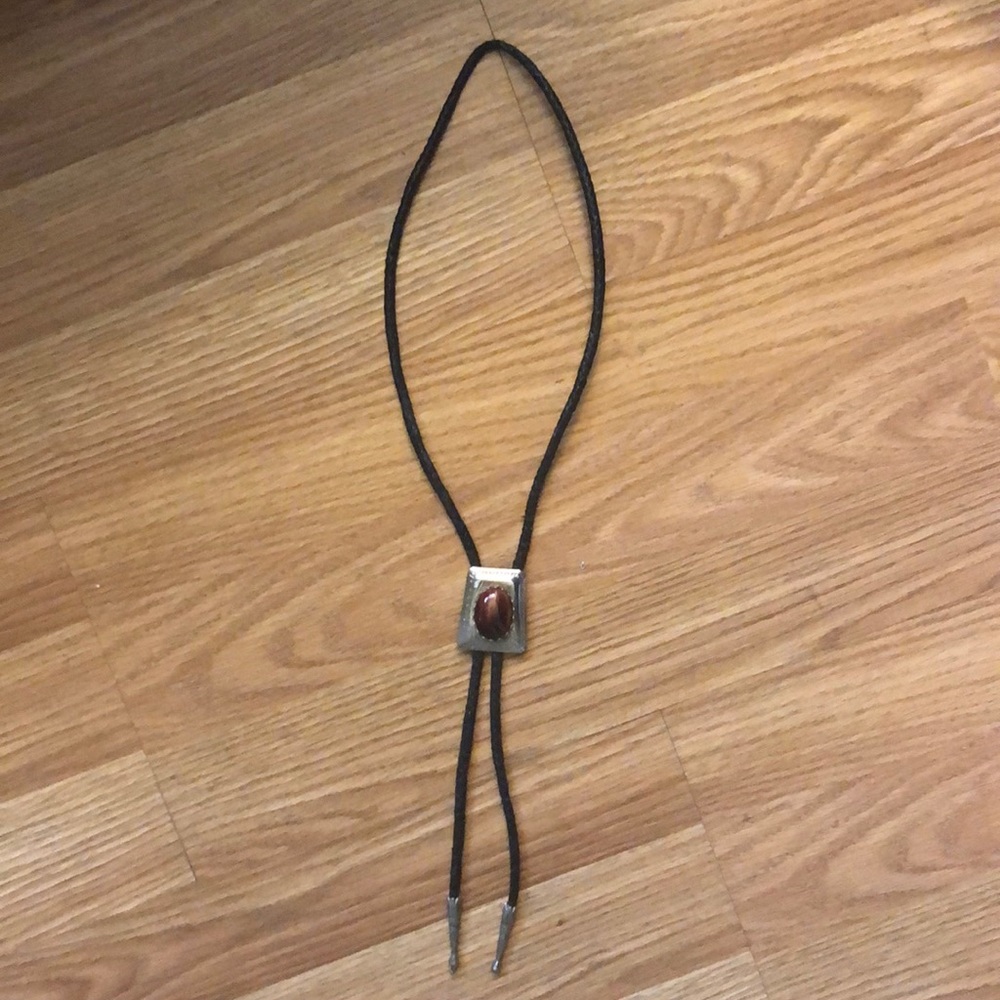 Adjustable vintage leather silver & amethyst bolo